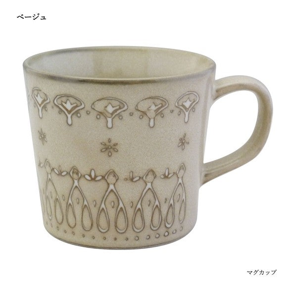 日本製 日式質感蕾絲細線馬克杯 300ml｜四色可選 陶瓷馬克杯 咖啡杯 陶瓷杯