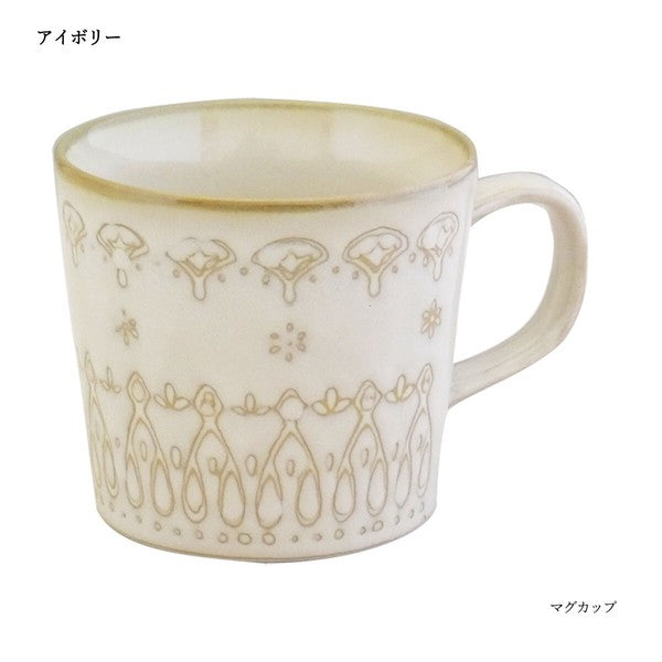 日本製 日式質感蕾絲細線馬克杯 300ml｜四色可選 陶瓷馬克杯 咖啡杯 陶瓷杯