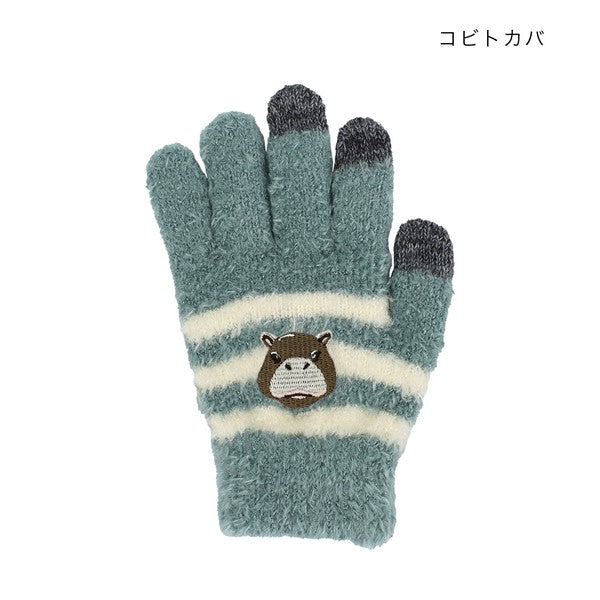 日本 秋冬新款 兒童毛茸茸手機觸控手套 精緻動物刺繡 八款可選 兒童手套 小孩手套