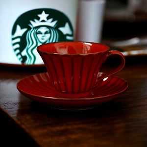 日本製 ROOTS 紅色 陶瓷咖啡杯 碟盤 - 富士通販