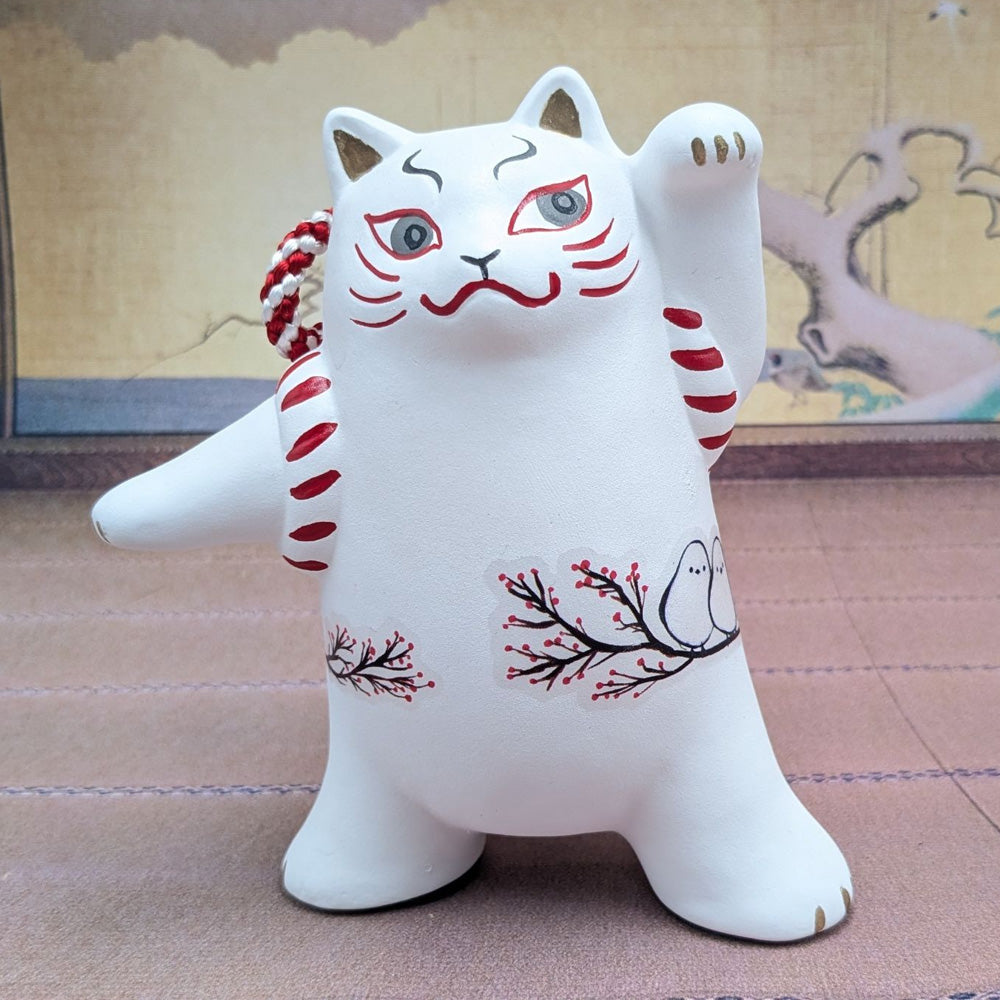 日本製 瀨戶燒 歌舞伎招財貓︱四季花鳥 x 白貓 陶瓷擺飾 收藏 禮盒