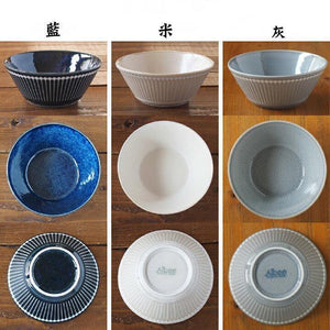 日本製 Albee 撥水十草碗(M)-藍/米/灰｜陶瓷碗 飯碗 湯碗 十草碗 美濃燒 陶器 - 富士通販