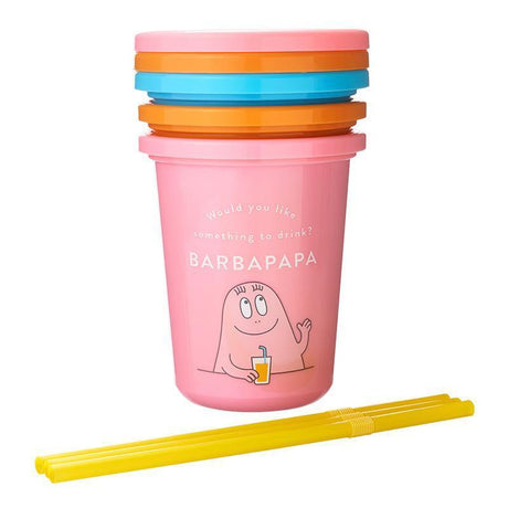 日本製BARBAPAPA泡泡先生兒童喝水飲料隨身吸管杯 一組三入 - 富士通販