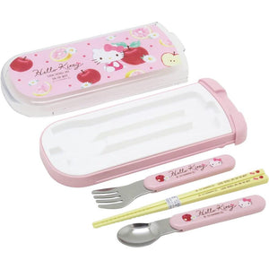 Hello Kitty 滑蓋餐具組 叉子 筷子 湯匙 抗菌 兒童餐具 - 富士通販