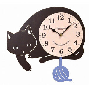 KUNA 搖擺黑貓掛鐘 搖擺時鐘 大數字 貓咪造型壁鐘│牆壁裝飾 可愛時鐘 壁掛搖擺鐘 - 富士通販