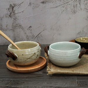 日本製 美濃燒 陶瓷 白色褐色 耳掛式手拿湯碗 | 日本製造 陶器 燉菜 燉湯 - 富士通販