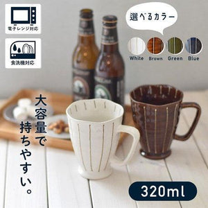 日本製 美濃燒 陶器 手繪 直條紋 白色 馬克杯 | 日本製造 陶瓷 咖啡杯 水杯 牛奶杯 - 富士通販