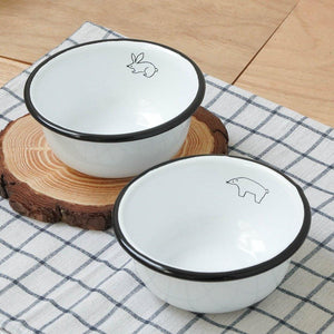 日本手繪文青極簡風格琺瑯白色餐碗 | 北極熊 兔子 湯碗 - 富士通販