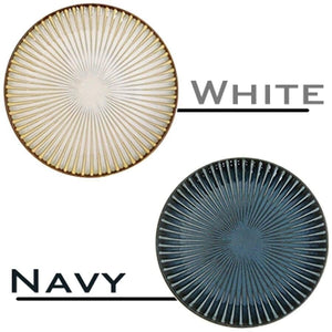 日本製 美濃燒 放射狀 白色 海軍藍 黃灰色 餐盤 | 日本製造 條紋盤 - 富士通販