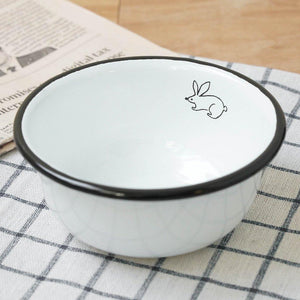 日本手繪文青極簡風格琺瑯白色餐碗 | 北極熊 兔子 湯碗 - 富士通販