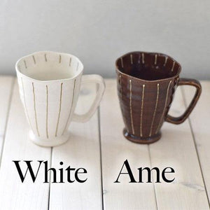 日本製 美濃燒 陶器 手繪 直條紋 白色 馬克杯 | 日本製造 陶瓷 咖啡杯 水杯 牛奶杯 - 富士通販
