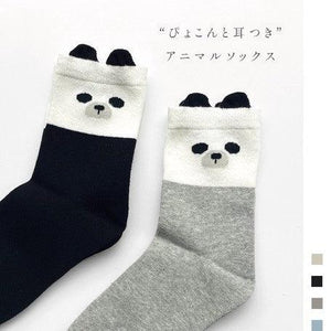 可愛造型女生短襪 | 棉襪 熊貓 小熊 熊 白色 灰色 咖啡 黑色 紅色 藍色 米黃 襪子 襪 - 富士通販