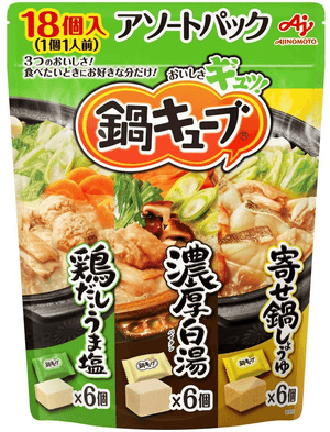 代購 | 日本味之素 濃縮火鍋高湯塊綜合18顆入 濃厚白湯、鹽味雞湯、什錦醬油 - 富士通販
