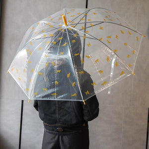 網美必備貓咪圖案透明傘 | 長柄傘 | 直桿傘 | 彎柄雨傘｜黃色貓咪 - 富士通販