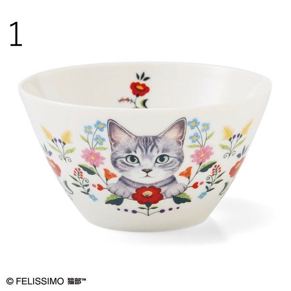 日本製  Felissimo 貓部 貓與花碗440ml | 水果碗 沙拉碗 優格碗