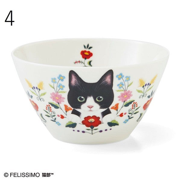 日本製  Felissimo 貓部 貓與花碗440ml | 水果碗 沙拉碗 優格碗