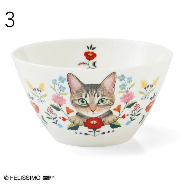 日本製  Felissimo 貓部 貓與花碗440ml | 水果碗 沙拉碗 優格碗