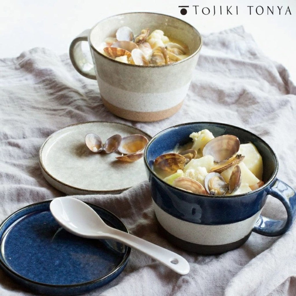 日本製 Tojiki Tonya 大容量500ml 湯碗 湯杯 杯碟 | 濃湯碗 麥片碗