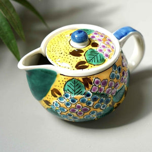 日本製 九谷燒 手繪繡球花陶瓷茶壺 泡茶壺 花茶壺 - 富士通販