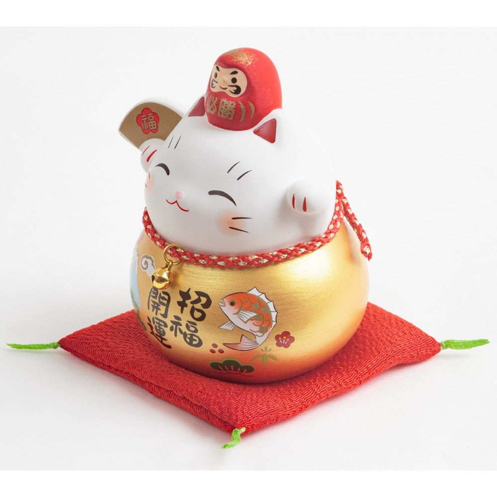 藥師窯 達摩招財貓∣金扇 招財 招福 擺飾 開店送禮