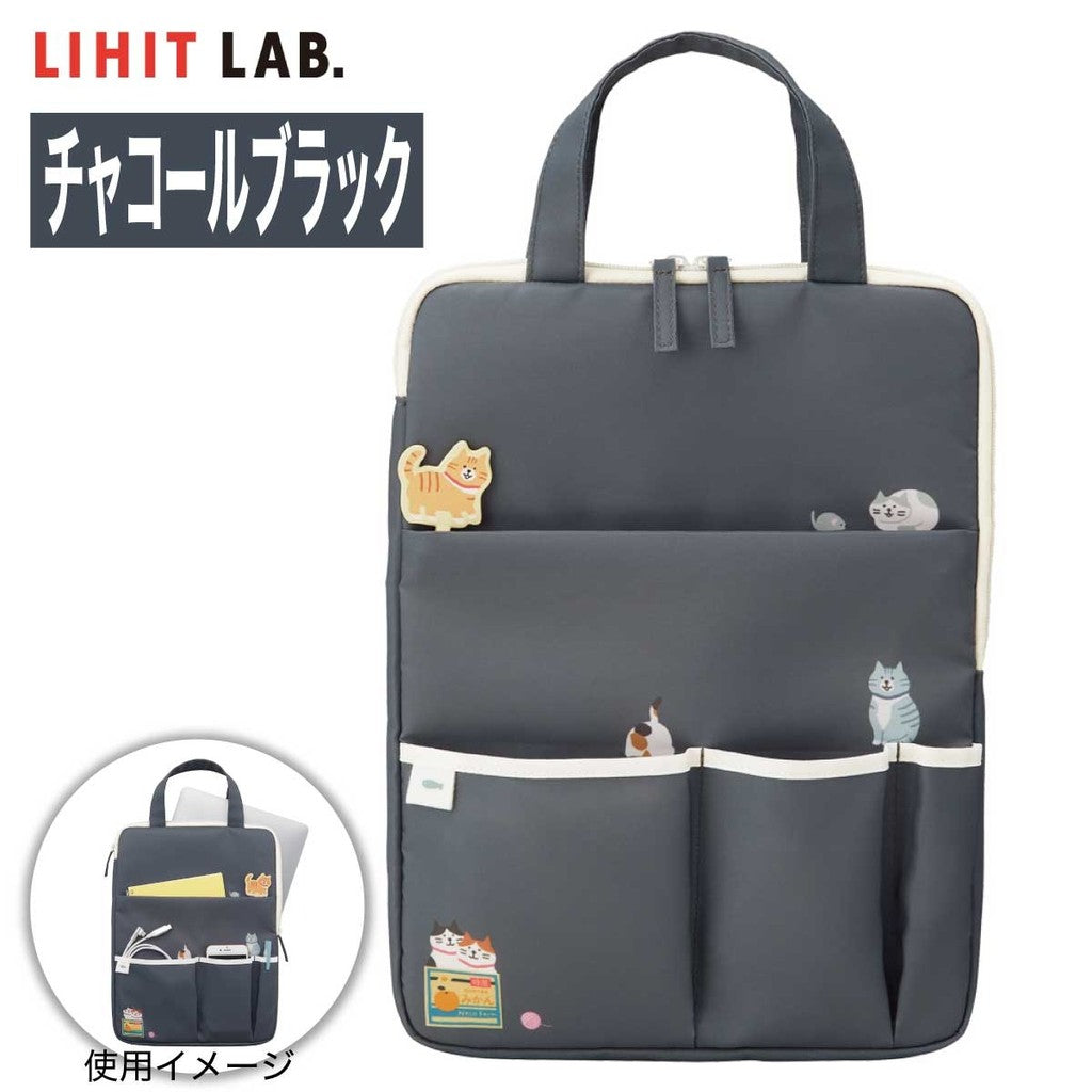 日本 LIHIT LAB 立體貓咪筆袋 電腦包 | 13吋 手提包 筆電包 拉鍊筆袋