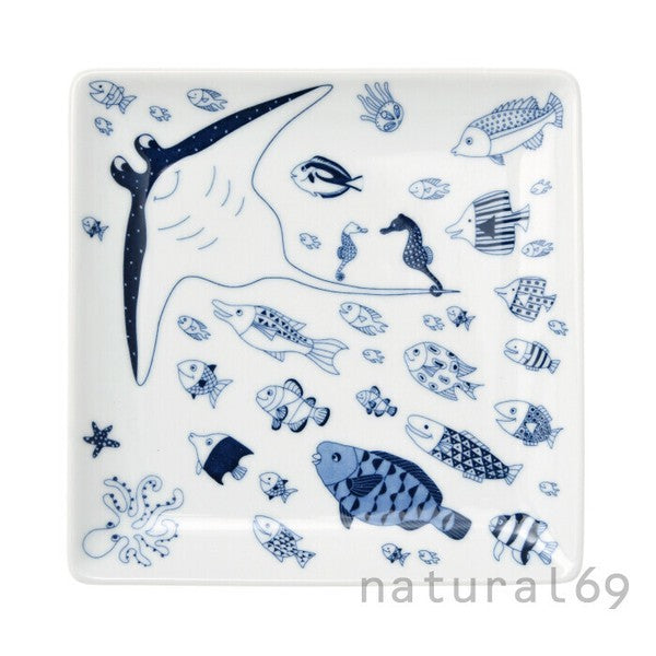 日本製 natural69 波佐見燒 cocomarine 正角皿 | 陶瓷盤 方盤 海洋生物