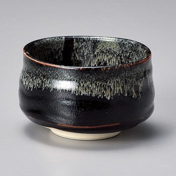 日本製 美濃燒 井口天目釉黑色陶瓷抹茶碗 12cm