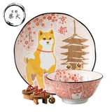 日本製 柴犬浪裏/淺草/京都碗盤 | 柴犬碗 紀念性禮物 浮世繪 碗盤