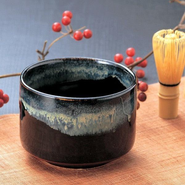 日本製 美濃燒 手工黑藍白天目釉抹茶碗 11cm