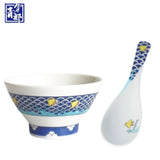 九谷燒 青郊窯 日本製彩繪飯碗和湯匙 11.5cm | 中國風 收藏碗 茶碗