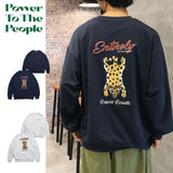 日本代購 獨特豹刺繡棉質長袖上衣 POWER TO THE PEOPLE 大學t長袖 美式大學t 大學t