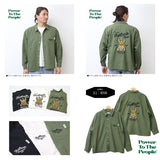 日本代購 POWER TO THE PEOPLE 老虎麻質感刺繡襯衫 卡其色 黑色 L 襯衫男長袖 襯衫