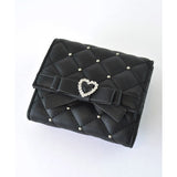 日本 SecretDoor 愛心鑽石釦菱格紋短夾 | 珍珠鉚釘 超薄錢包 錢包女 三折短夾 女生短夾