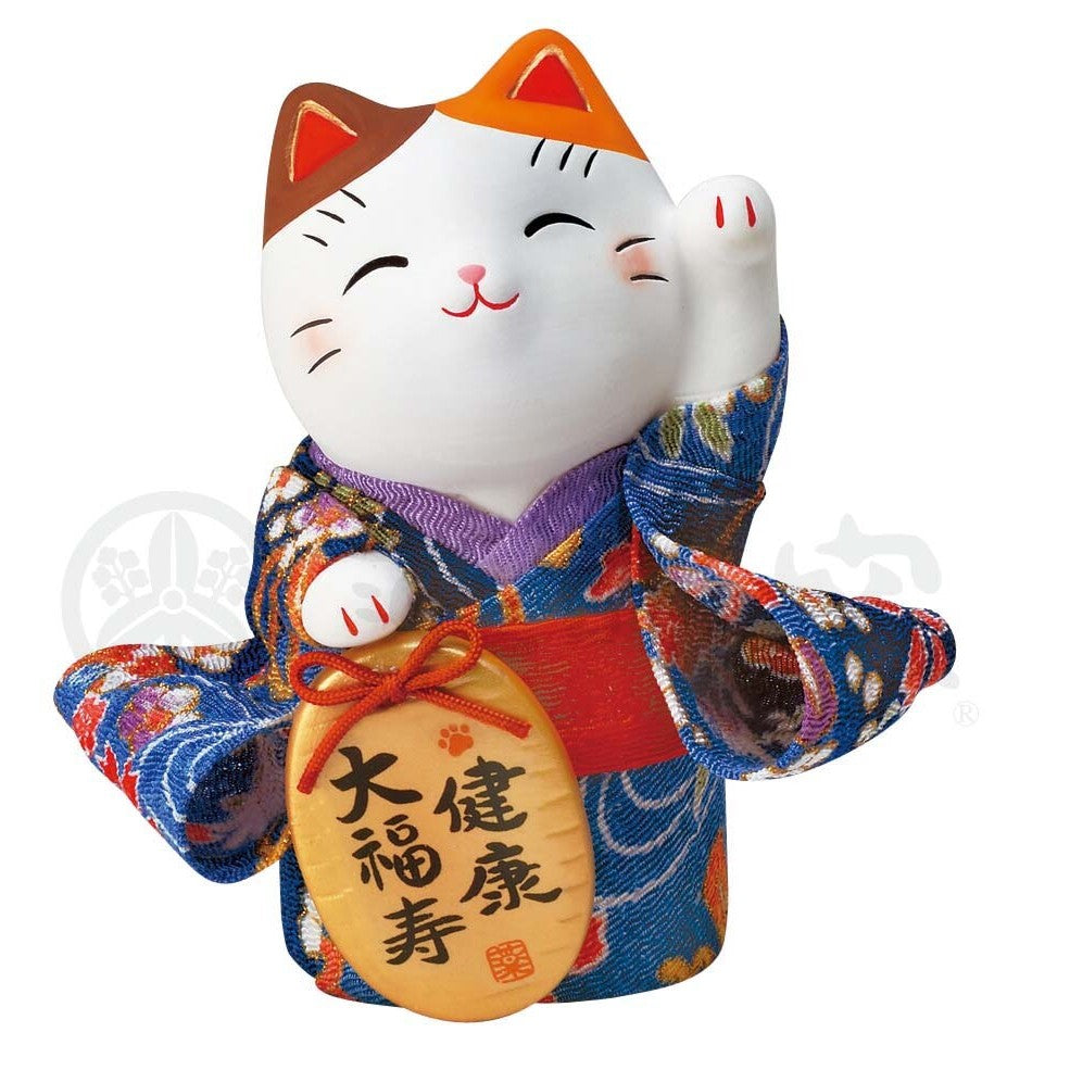 日本 藥師窯 陶瓷彩錦和服招財貓 | 緣起物 新年擺飾 開店擺件 開運招財 招財貓 招財 玄關擺件