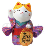 日本 藥師窯 陶瓷彩錦和服招財貓 | 緣起物 新年擺飾 開店擺件 開運招財 招財貓 招財 玄關擺件