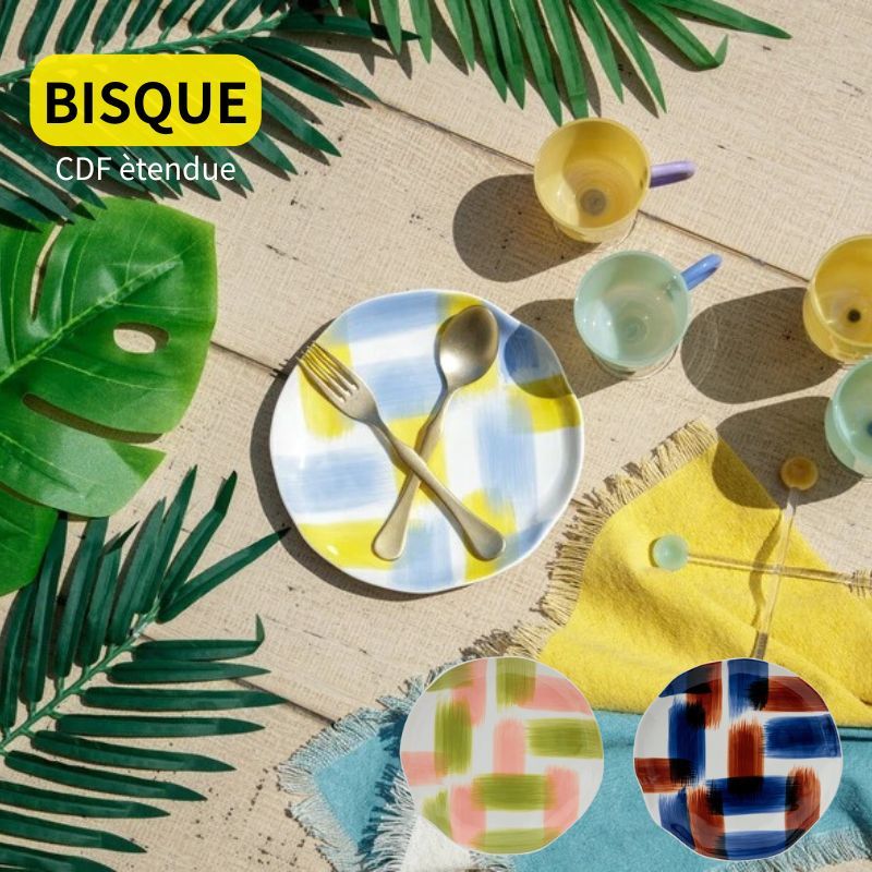 日本 BISQUE 雙色刷毛紋手繪餐具｜甜點盤 馬克杯 優格碗 水果盤 咖啡杯