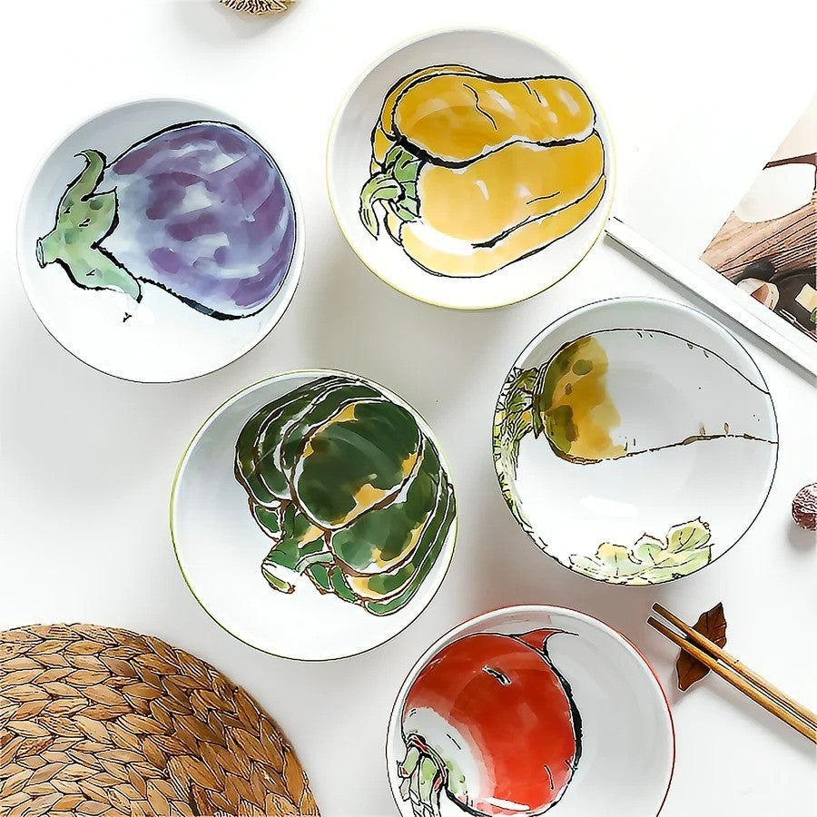 日本製 美濃燒 手繪陶瓷蔬菜造型碗 | 大碗 飯碗 湯碗 日本製碗 蔬菜圖案碗 家用碗 小鉢碗