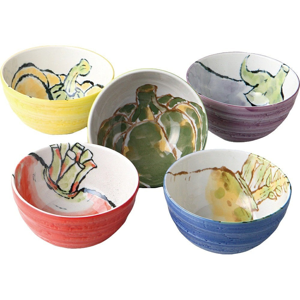 日本製 美濃燒 手繪陶瓷蔬菜造型碗 | 大碗 飯碗 湯碗 日本製碗 蔬菜圖案碗 家用碗 小鉢碗