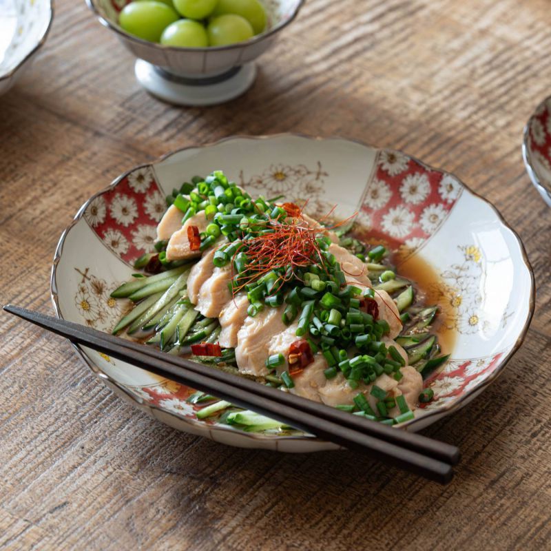 日本製 美濃燒 Awasaka 仁峰菊型深盤 2入禮盒 | 68深皿 吉祥紋樣 餐盤 菜盤 深盤