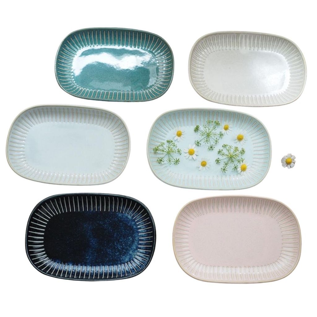 日本製 美濃燒 陶瓷撥水十草橢圓皿 | 橢圓盤 方盤 魚盤 小判皿 陶瓷盤 簡約方盤 日本製盤子