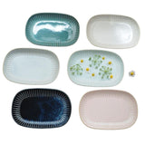 日本製 美濃燒 陶瓷撥水十草橢圓皿 | 橢圓盤 方盤 魚盤 小判皿 陶瓷盤 簡約方盤 日本製盤子