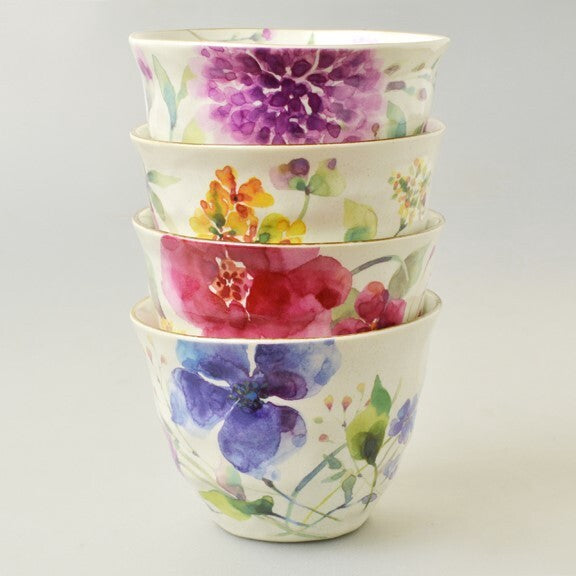 日本製 陶瓷日式高級花水彩茶杯 190cc 4入組 | 湯吞杯 茶杯 花水彩 陶瓷茶杯 日本茶杯 茶具組