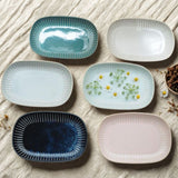 日本製 美濃燒 陶瓷撥水十草橢圓皿 | 橢圓盤 方盤 魚盤 小判皿 陶瓷盤 簡約方盤 日本製盤子