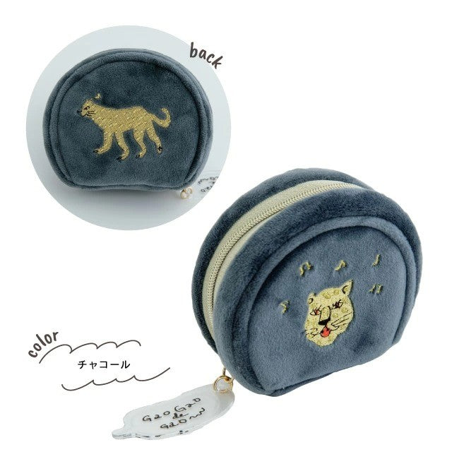 日本 CDF 趣味動物刺繡首飾盒/收納包 | 配件包 鑰匙包 戒指盒 化妝袋 飾品收納 BISQUE