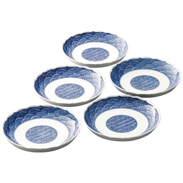 日本製 波佐見燒 日式和風青海波餐盤五入組｜16cm 餐盤組 入厝賀禮