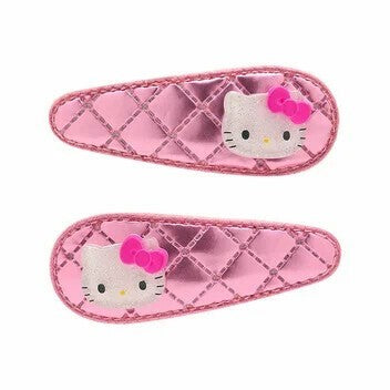 日本 三麗鷗 Sanrio 菱格紋髮夾2入組 | 金屬風 瀏海夾 小髮夾 HelloKitty 美樂蒂