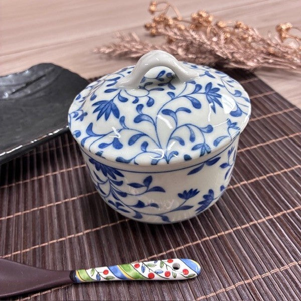 日本製 美濃燒 青花唐草紋 附蓋 茶碗蒸杯｜日常餐桌陶瓷蒸碗 茶碗蒸杯 附蓋餐碗 蒸蛋碗 陶瓷碗