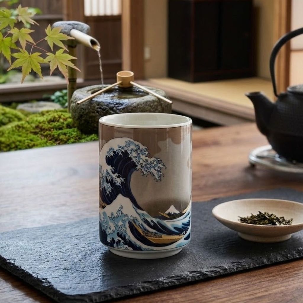 日本製 美濃燒 陶瓷 富士山浮世繪湯呑 | 神奈川沖浪裏 陶瓷茶杯 270cc 和風茶具
