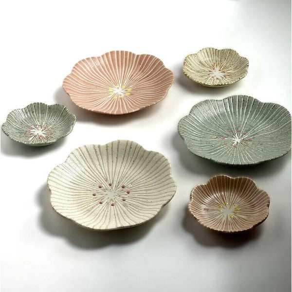 日本製 美濃燒 泥漿描繪技法 陶瓷造型花盤｜日常餐桌陶瓷小碟 點心碟 甜點碟 小菜碟 盤子 陶瓷盤