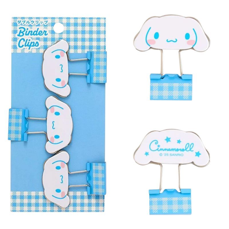 日本 Sanrio 三麗鷗格紋造型長尾夾 3入組｜文件夾 手帳夾 燕尾夾